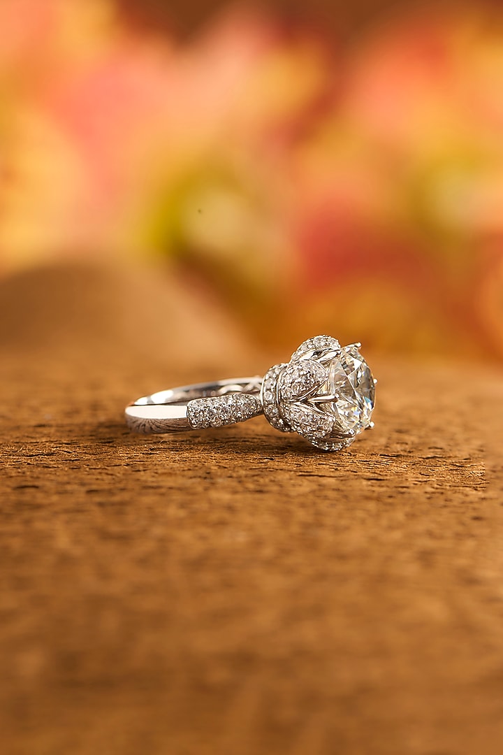White Gold Finish Eurostar Zircon Ring In Sterling Silver by STELLA CREATIONS at Pernia's Pop Up Shop