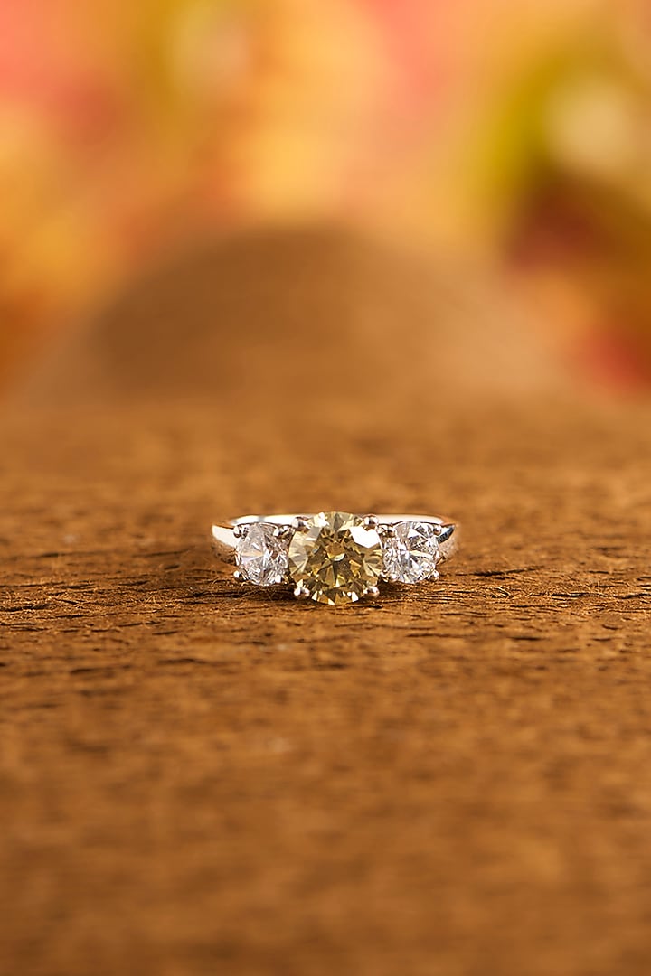White Gold Finish Eurostar Zircon & Glass-Filled Yellow Sapphire Stone Ring In Sterling Silver by STELLA CREATIONS at Pernia's Pop Up Shop