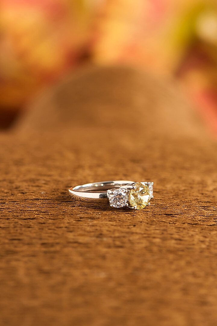 White Gold Finish Eurostar Zircon & Glass-Filled Yellow Sapphire Stone Ring In Sterling Silver by STELLA CREATIONS at Pernia's Pop Up Shop