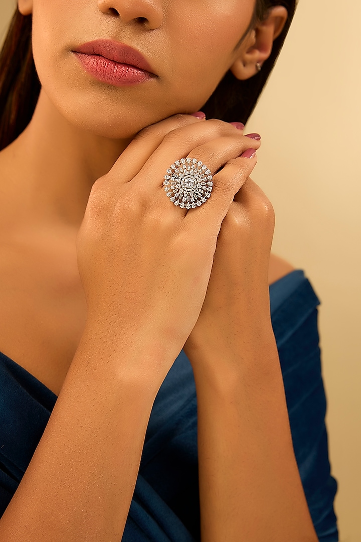 White Gold Finish Eurostar Zircon Ring In Sterling Silver by STELLA CREATIONS at Pernia's Pop Up Shop