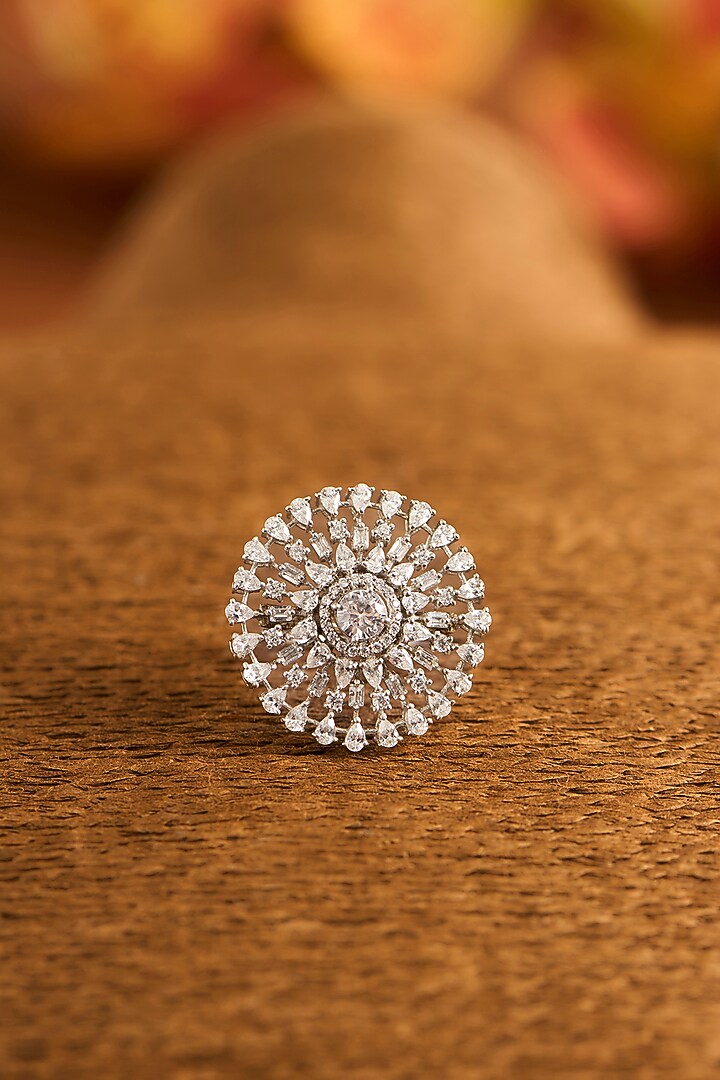 White Gold Finish Eurostar Zircon Ring In Sterling Silver by STELLA CREATIONS at Pernia's Pop Up Shop