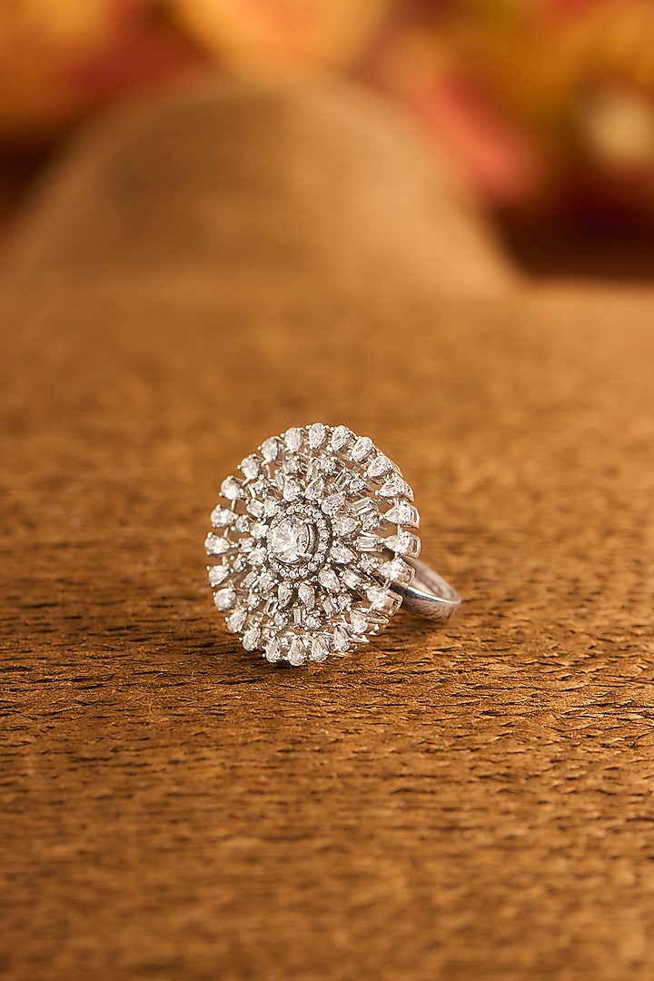 White Gold Finish Eurostar Zircon Ring In Sterling Silver by STELLA CREATIONS at Pernia's Pop Up Shop