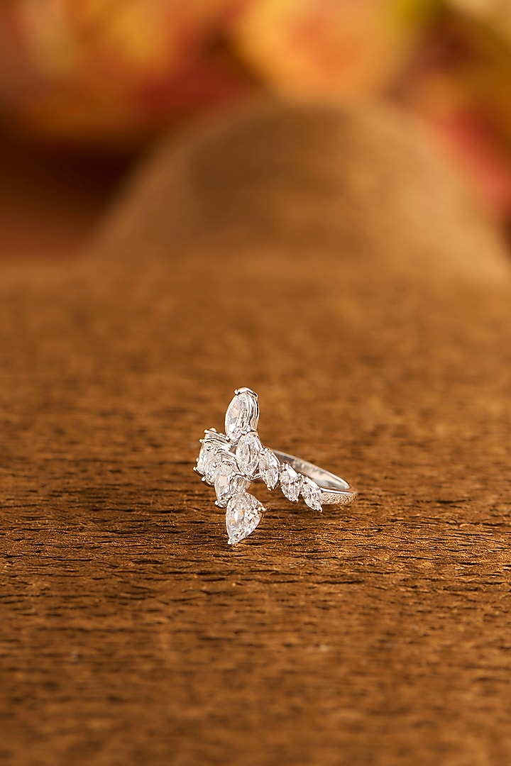 White Gold Finish Eurostar Zircon Ring In Sterling Silver by STELLA CREATIONS at Pernia's Pop Up Shop