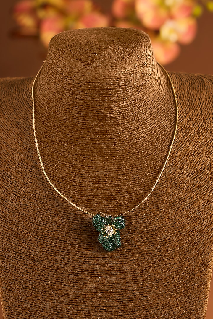 Black Rhodium Finish Eurostar Zircon & Glass-Filled Emerald Stone Necklace Cum Brooch In Sterling Silver by STELLA CREATIONS at Pernia's Pop Up Shop