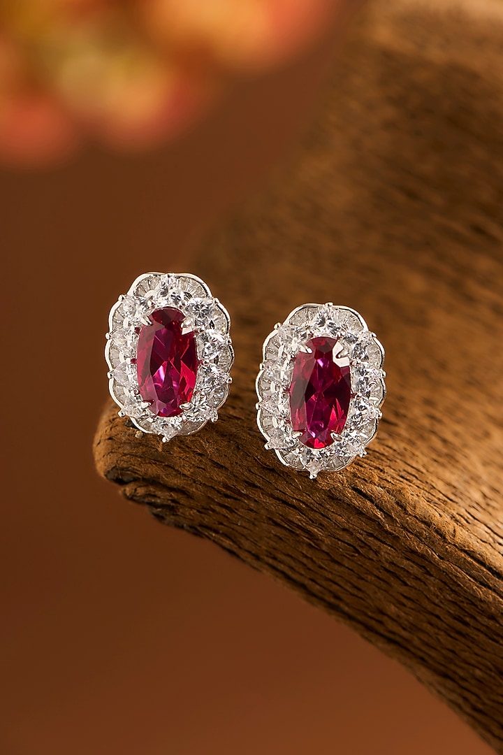 White Gold Finish Eurostar Zircon & Glass-Filled Ruby Stone Necklace Set In Sterling Silver by STELLA CREATIONS at Pernia's Pop Up Shop