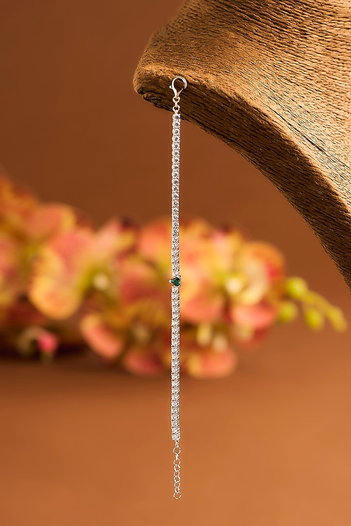White Gold Finish Eurostar Zircon & Glass-Filled Emerald Stone Bracelet In Sterling Silver by STELLA CREATIONS at Pernia's Pop Up Shop