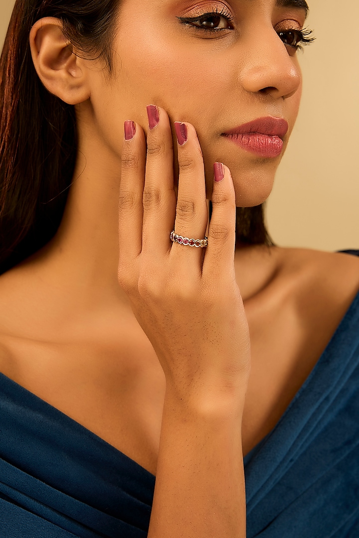 White Gold Finish Eurostar Zircon & Glass-Filled Ruby Ring In Sterling Silver by STELLA CREATIONS at Pernia's Pop Up Shop