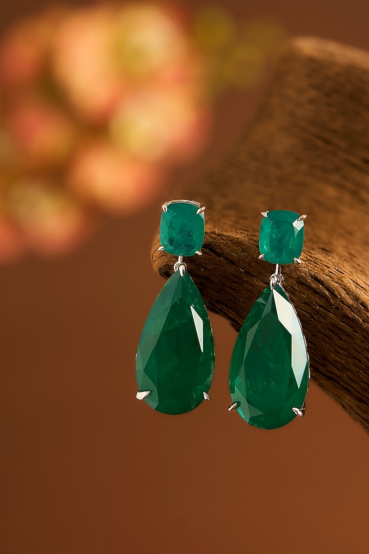 White Gold Finish Eurostar Zircon & Glass-Filled Emerald Necklace Set In Sterling Silver by STELLA CREATIONS at Pernia's Pop Up Shop