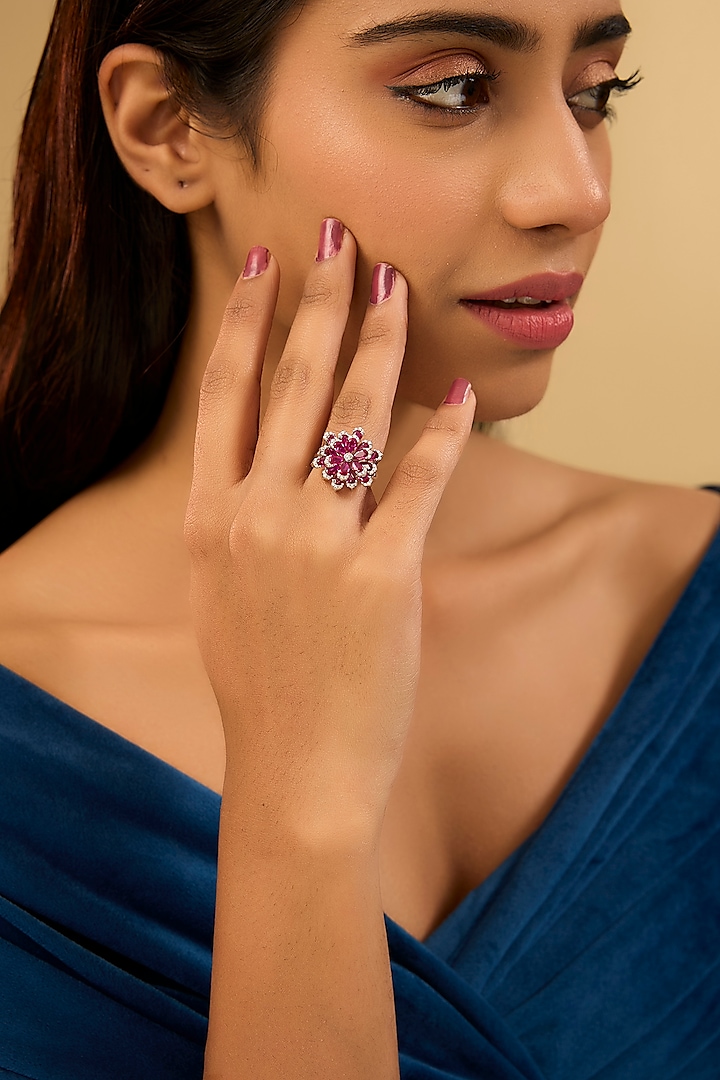 White Gold Finish Eurostar Zircon & Glass-Filled Ruby Ring In Sterling Silver by STELLA CREATIONS at Pernia's Pop Up Shop