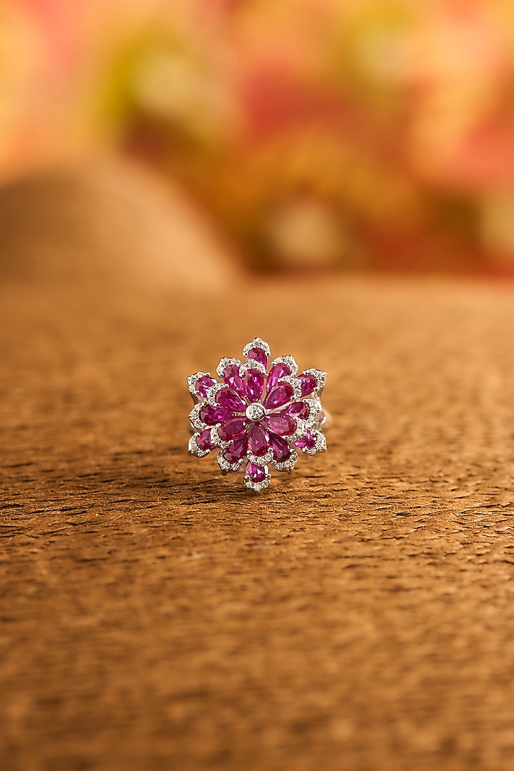 White Gold Finish Eurostar Zircon & Glass-Filled Ruby Ring In Sterling Silver by STELLA CREATIONS at Pernia's Pop Up Shop