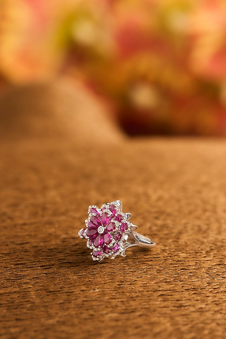 White Gold Finish Eurostar Zircon & Glass-Filled Ruby Ring In Sterling Silver by STELLA CREATIONS at Pernia's Pop Up Shop