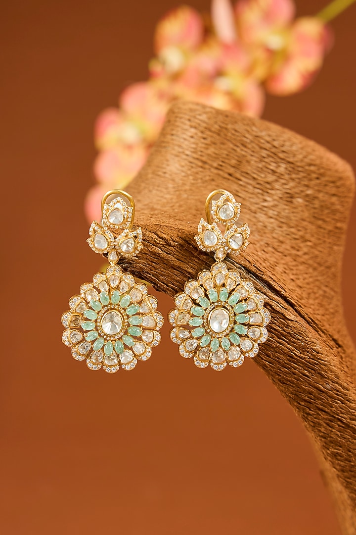 Yellow Gold Finish Ruby & Emerald Long Necklace Set In Sterling Silver by STELLA CREATIONS at Pernia's Pop Up Shop