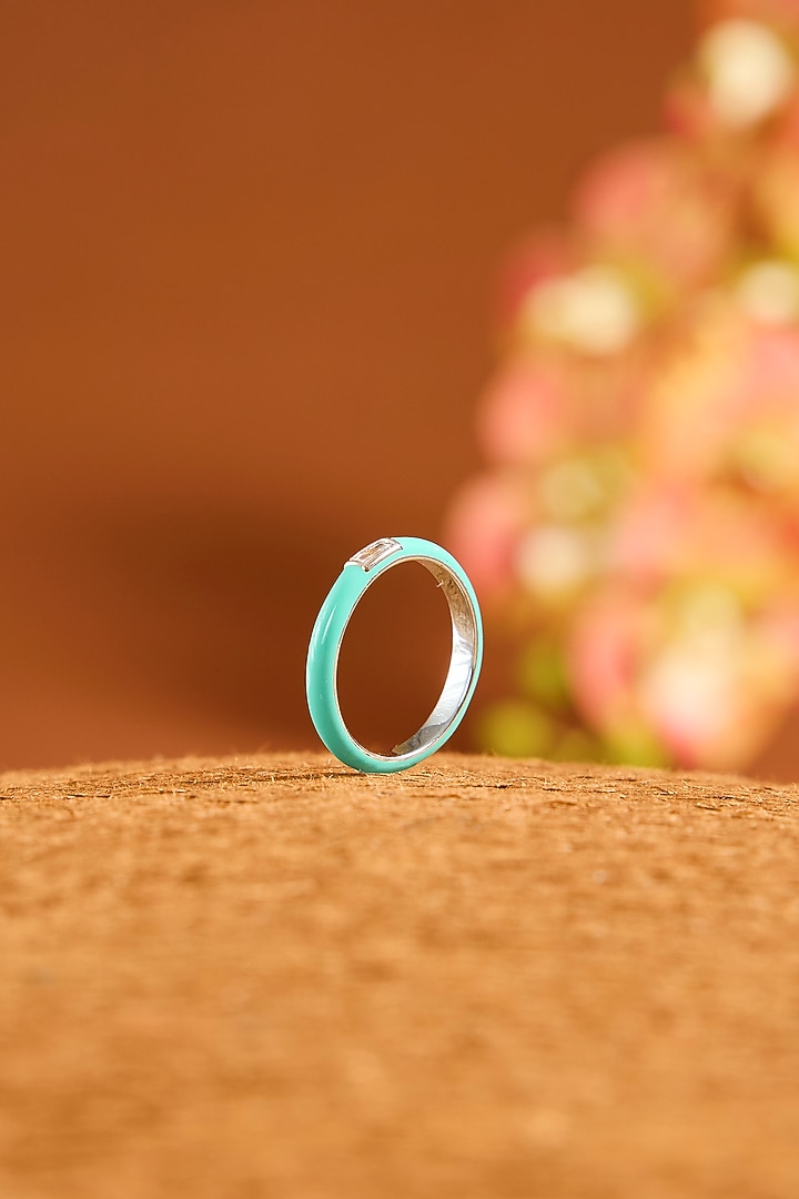 Yellow Gold Finish Eurostar Zircon Enameled Ring In Sterling Silver by STELLA CREATIONS at Pernia's Pop Up Shop