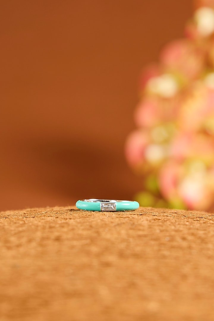 Yellow Gold Finish Eurostar Zircon Enameled Ring In Sterling Silver by STELLA CREATIONS at Pernia's Pop Up Shop