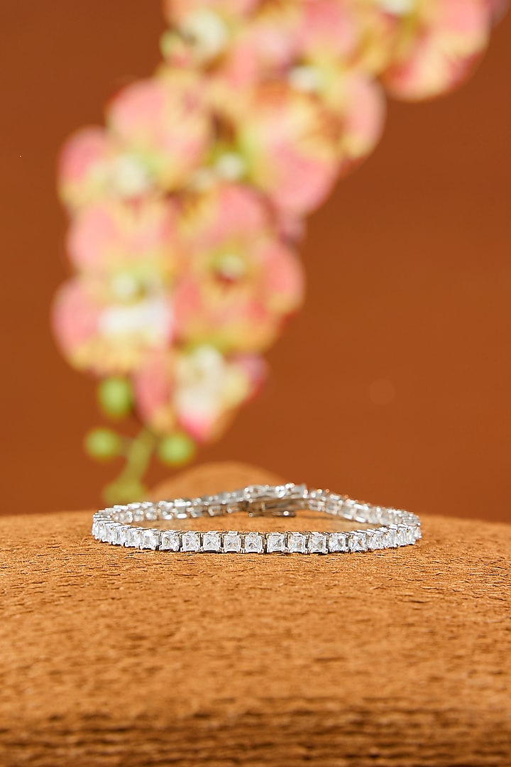White Gold Finish Eurostar Zircon Bracelet In Sterling Silver by STELLA CREATIONS at Pernia's Pop Up Shop