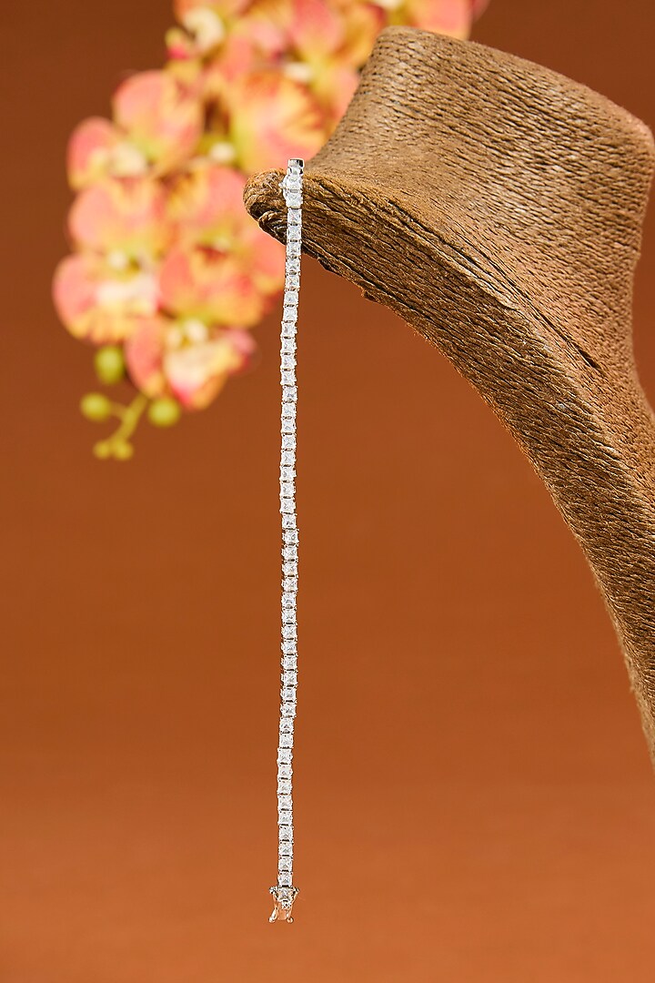 White Gold Finish Eurostar Zircon Bracelet In Sterling Silver by STELLA CREATIONS at Pernia's Pop Up Shop