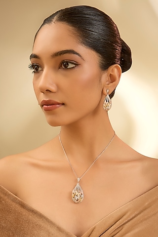 White Finish Eurostar Zircon Necklace In Sterling Silver by STELLA CREATIONS