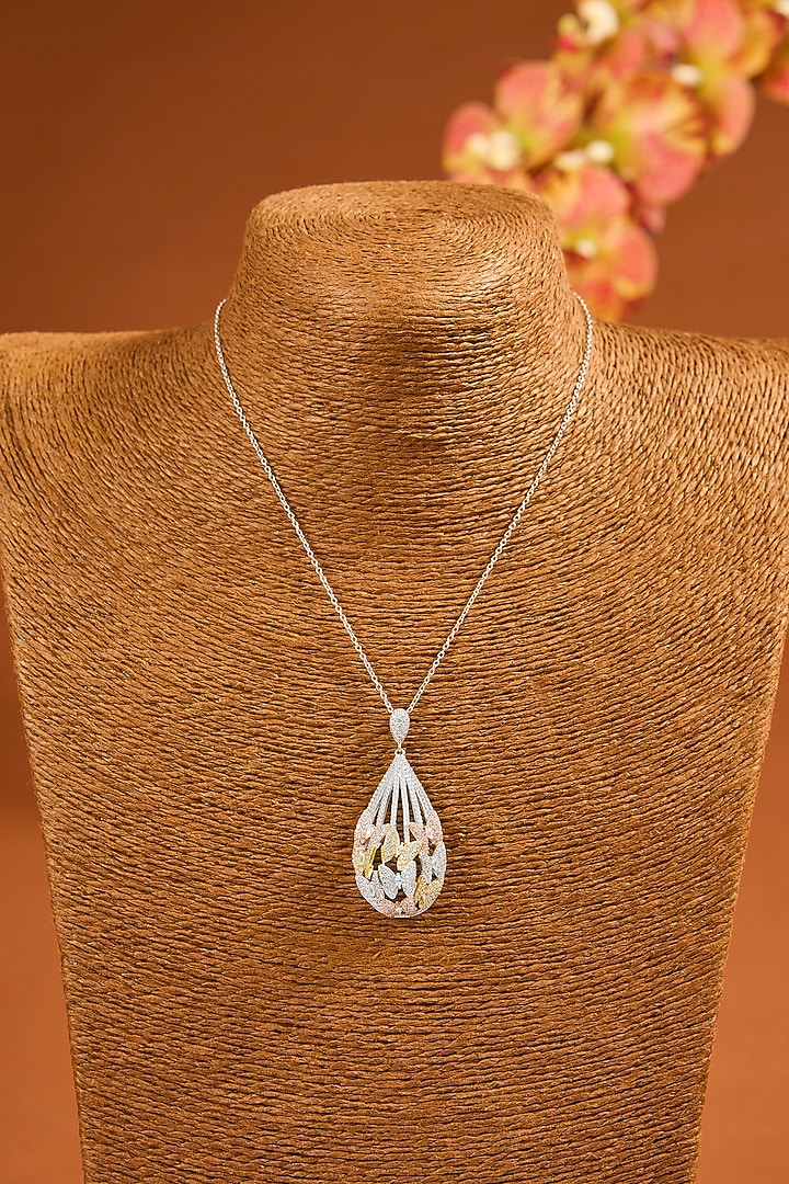 White Finish Eurostar Zircon Necklace In Sterling Silver by STELLA CREATIONS at Pernia's Pop Up Shop
