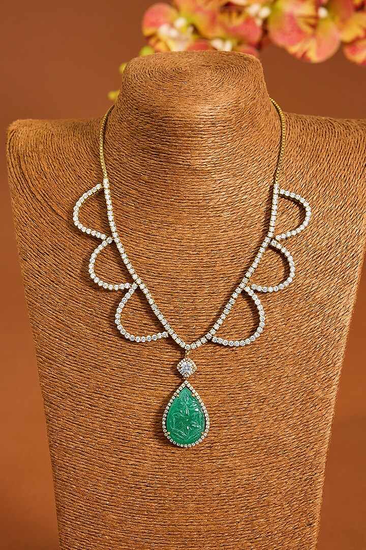 Antique Two Tone Finish Eurostar Zircon & Emerald Necklace Set by STELLA CREATIONS at Pernia's Pop Up Shop