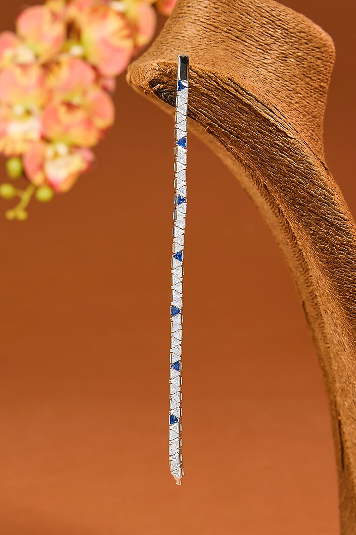White Gold Finish Eurostar Zircon & Glass-Filled Blue Sapphire Bracelet In Sterling Silver by STELLA CREATIONS at Pernia's Pop Up Shop