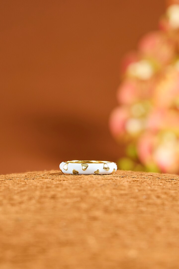 Yellow Gold Finish White Enameled Ring In Sterling Silver by STELLA CREATIONS at Pernia's Pop Up Shop