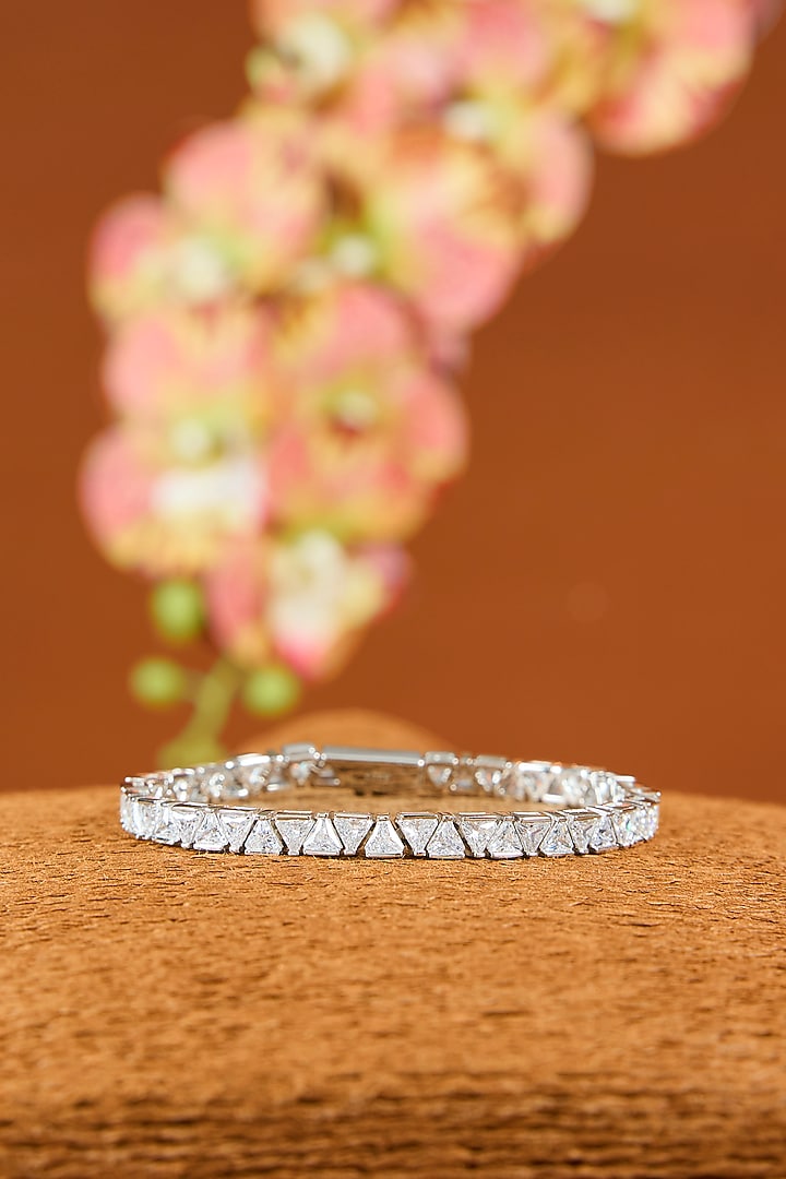 White Gold Finish Eurostar Zircon Bracelet In Sterling Silver by STELLA CREATIONS at Pernia's Pop Up Shop