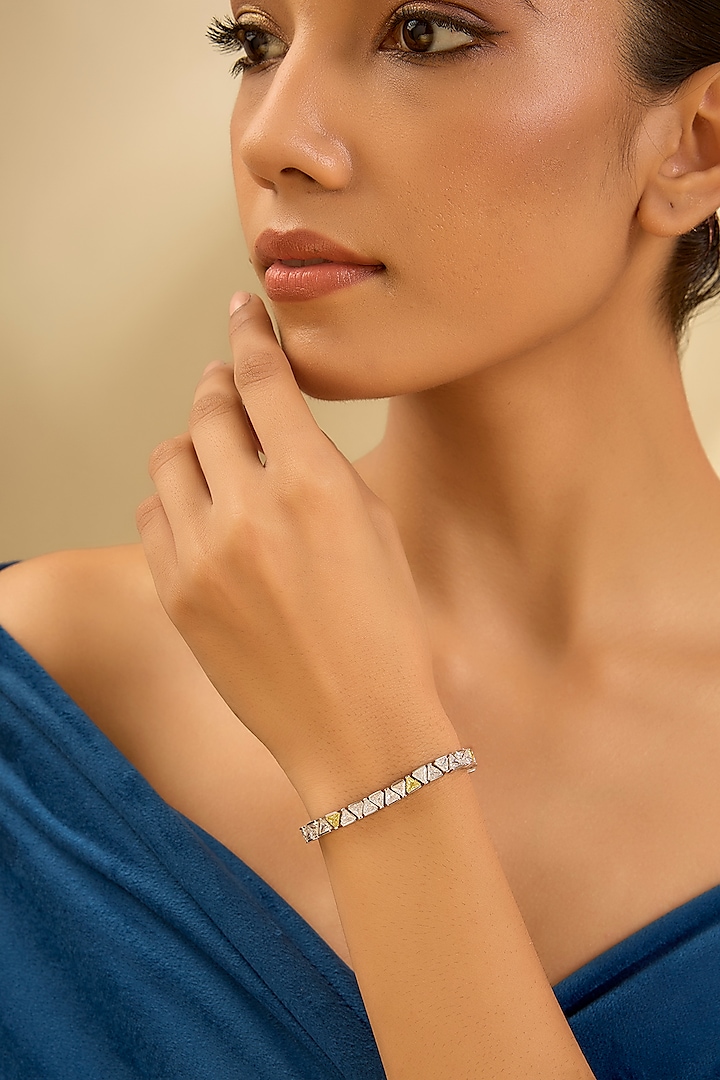 White Gold Finish Eurostar Zircon & Sapphire Bracelet In Sterling Silver by STELLA CREATIONS at Pernia's Pop Up Shop