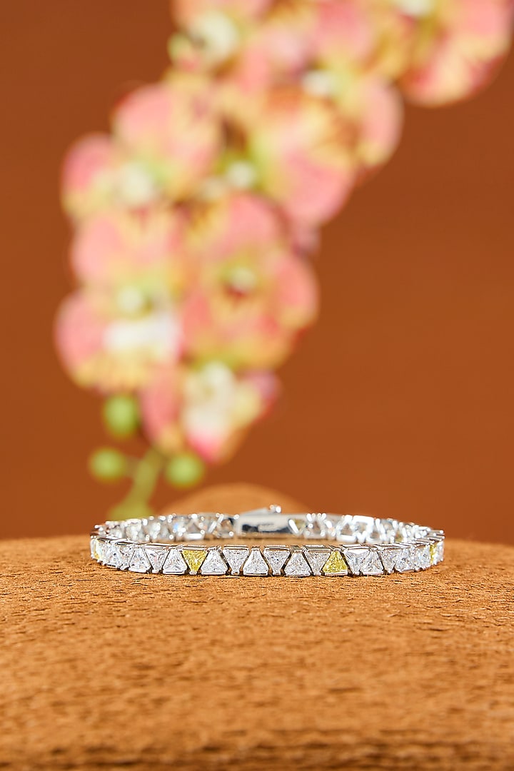 White Gold Finish Eurostar Zircon & Sapphire Bracelet In Sterling Silver by STELLA CREATIONS at Pernia's Pop Up Shop
