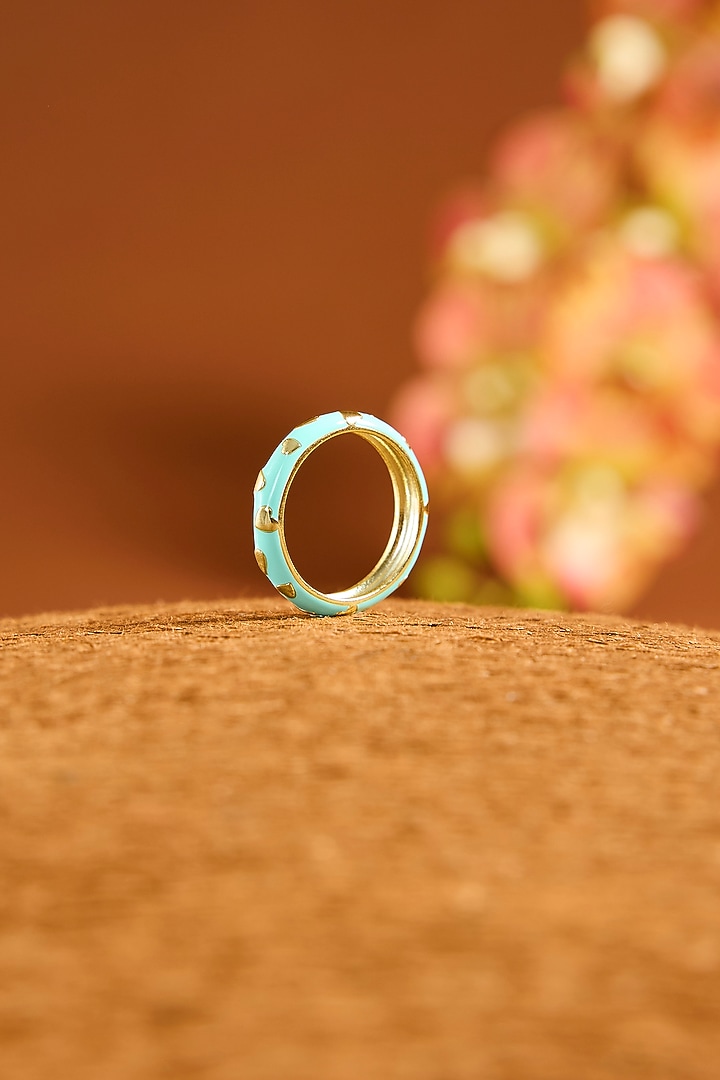 Yellow Gold Finish Turquoise Enameled Ring In Sterling Silver by STELLA CREATIONS at Pernia's Pop Up Shop