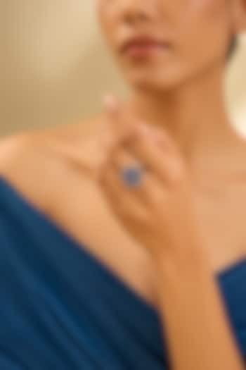 White Finish Eurostar Zircon & Glass-Filled Blue Sapphire Ring In Sterling Silver by STELLA CREATIONS at Pernia's Pop Up Shop