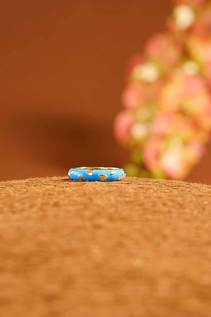 Yellow Gold Finish Blue Enameled Ring In Sterling Silver by STELLA CREATIONS at Pernia's Pop Up Shop