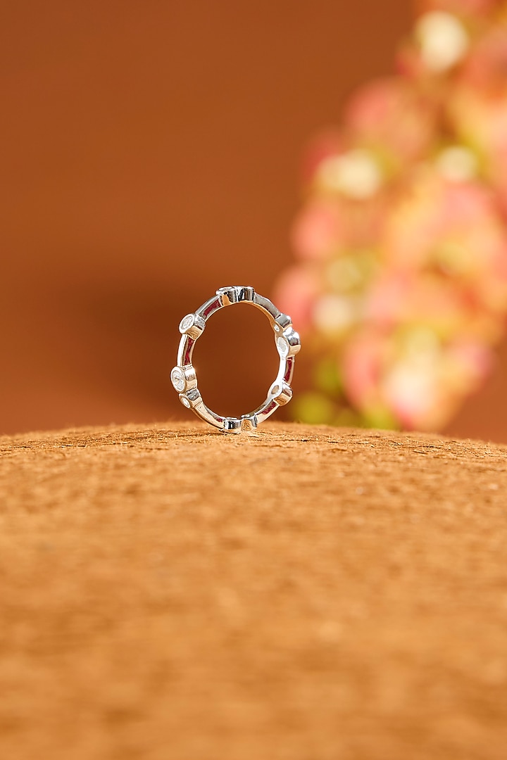 White Finish Eurostar Zircon Ring In Sterling Silver by STELLA CREATIONS at Pernia's Pop Up Shop