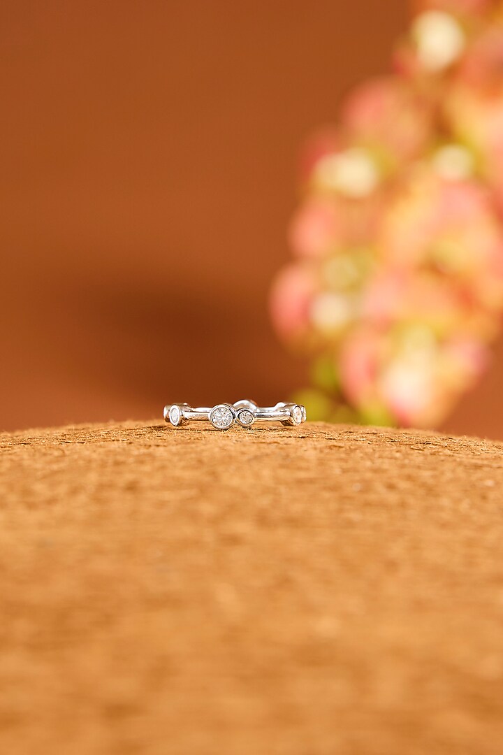 White Finish Eurostar Zircon Ring In Sterling Silver by STELLA CREATIONS at Pernia's Pop Up Shop