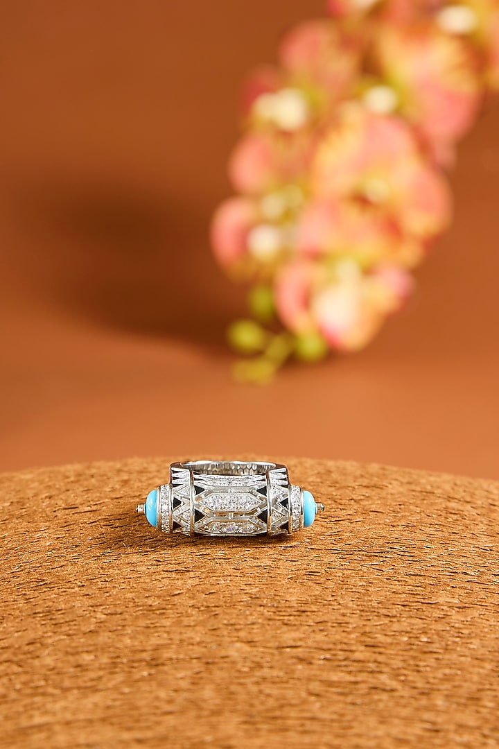 White Gold Finish Eurostar Zircon Pink Enameled Ring In Sterling Silver by STELLA CREATIONS at Pernia's Pop Up Shop