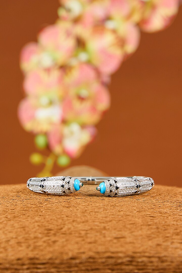 White Gold Finish Eurostar Zircon Enameled Bracelet In Sterling Silver by STELLA CREATIONS at Pernia's Pop Up Shop