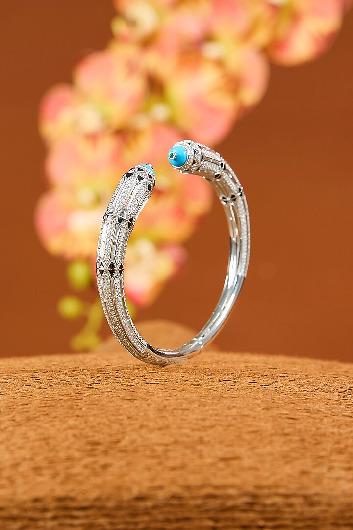 White Gold Finish Eurostar Zircon Enameled Bracelet In Sterling Silver by STELLA CREATIONS at Pernia's Pop Up Shop