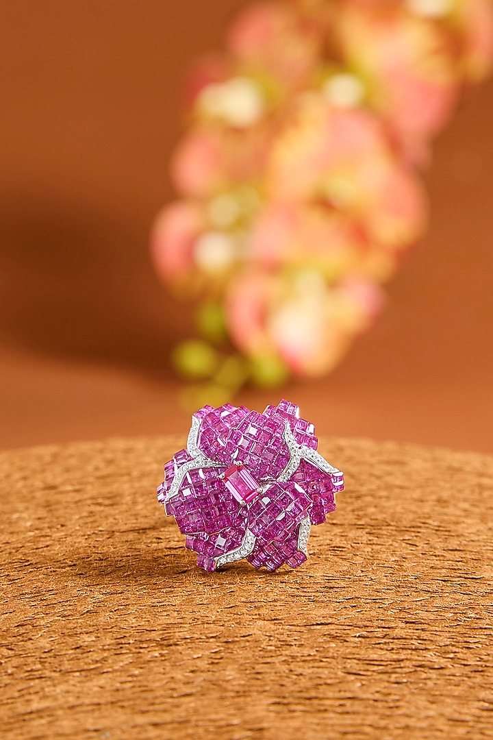 White Gold Finish Eurostar Zircon & Ruby Ring In Sterling Silver by STELLA CREATIONS at Pernia's Pop Up Shop