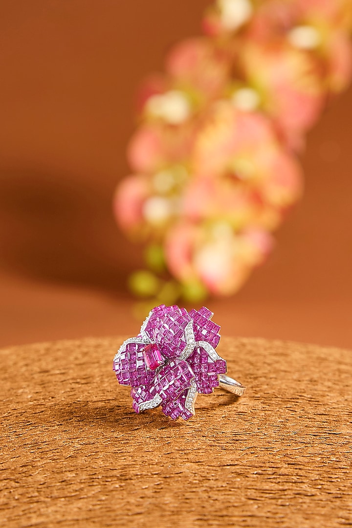 White Gold Finish Eurostar Zircon & Ruby Ring In Sterling Silver by STELLA CREATIONS at Pernia's Pop Up Shop