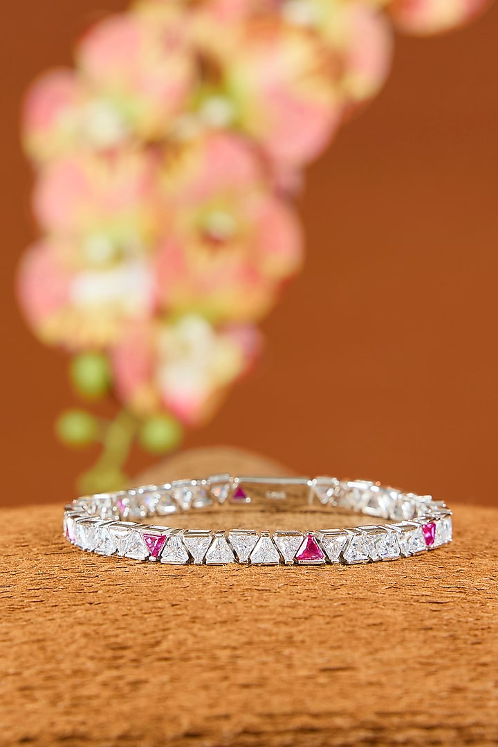 White Gold Finish Eurostar Zircon & Ruby Bracelet In Sterling Silver by STELLA CREATIONS at Pernia's Pop Up Shop