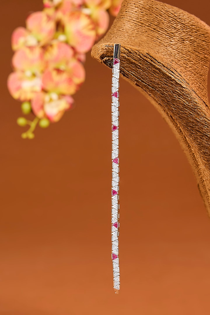 White Gold Finish Eurostar Zircon & Ruby Bracelet In Sterling Silver by STELLA CREATIONS at Pernia's Pop Up Shop
