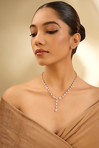 White Finish Eurostar Zircon Necklace In Sterling Silver by STELLA CREATIONS