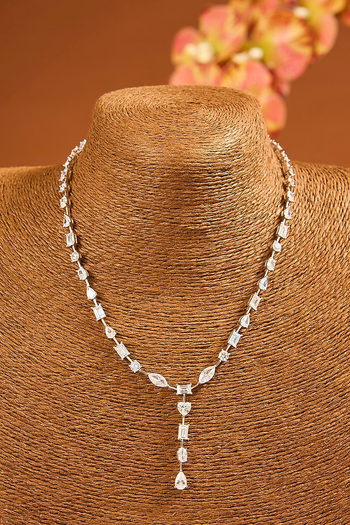 White Finish Eurostar Zircon Necklace In Sterling Silver by STELLA CREATIONS at Pernia's Pop Up Shop
