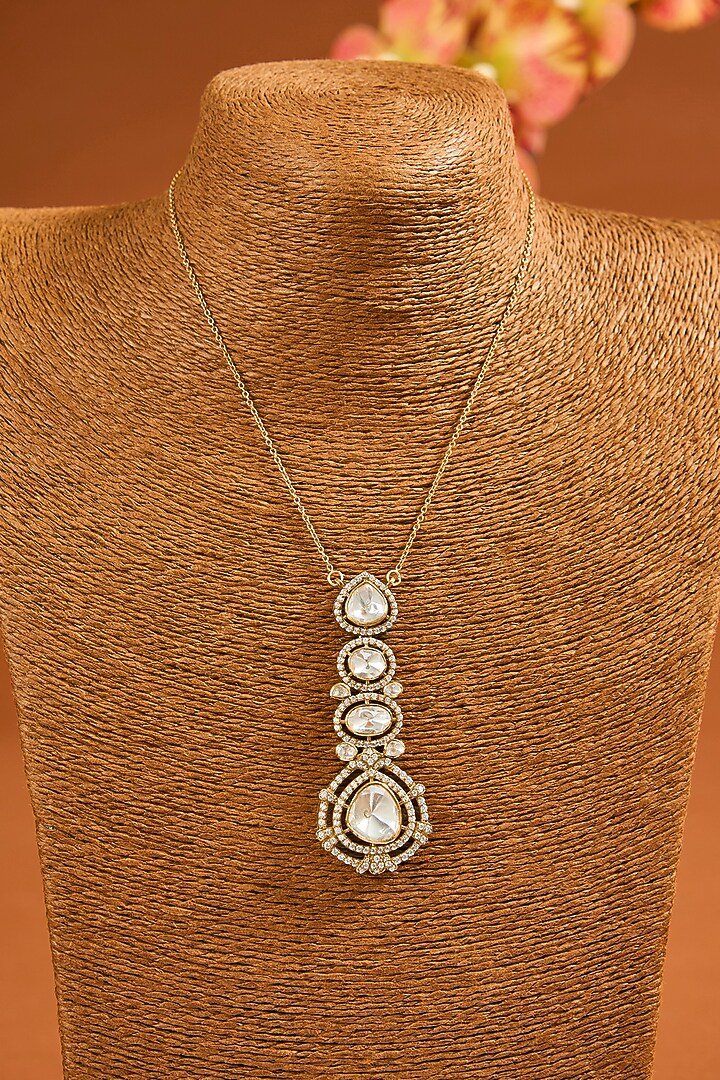 Yellow Gold Finish Moissanite Polki Pendant In Sterling Silver by STELLA CREATIONS at Pernia's Pop Up Shop