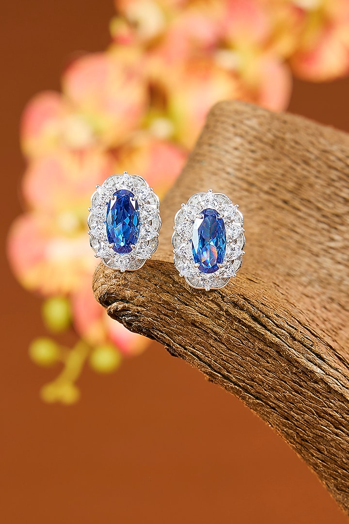 White Gold Finish Eurostar Zircon & Sapphire Pendant Set In Sterling Silver by STELLA CREATIONS at Pernia's Pop Up Shop