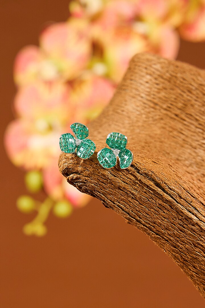 White Gold Finish Eurostar Zircon & Emerald Necklace Set In Sterling Silver by STELLA CREATIONS at Pernia's Pop Up Shop