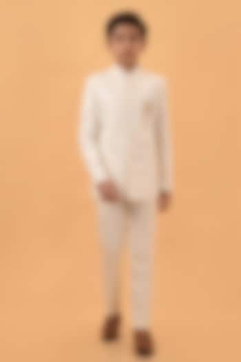 Off White Lucknowi Handwork Bandhgala Set For Boys by STEEL kids at Pernia's Pop Up Shop