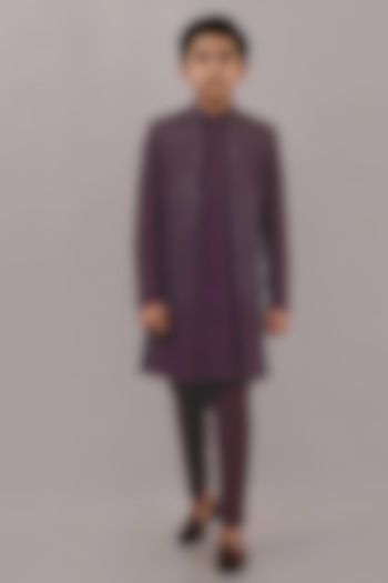 Wine Textured Suiting Hand Embroidered Indowestern Set For Boys by STEEL kids at Pernia's Pop Up Shop