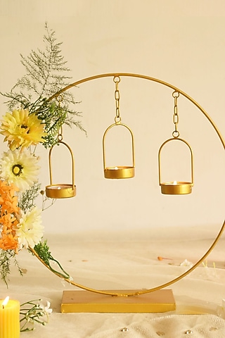 Gold Metal Decorative Tealight Holder by Steelpodz
