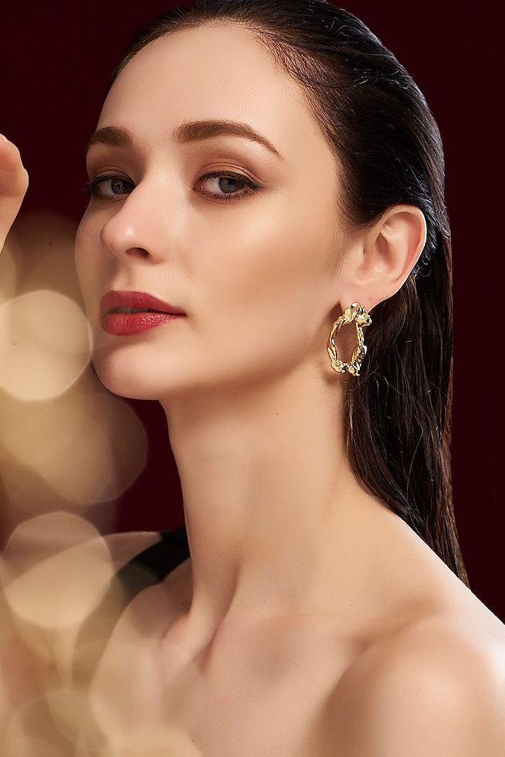 Gold Finish Handcrafted Dangler Earrings by Studio Metallurgy at Pernia's Pop Up Shop