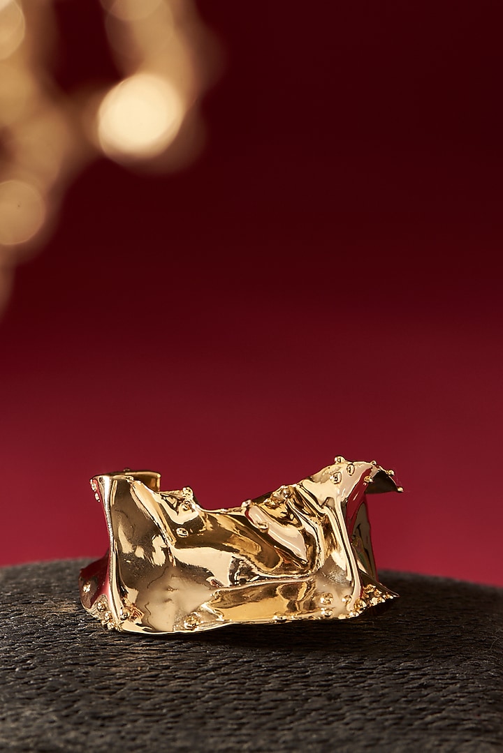 Gold Finish Handcrafted Cuff Bracelet by Studio Metallurgy at Pernia's Pop Up Shop